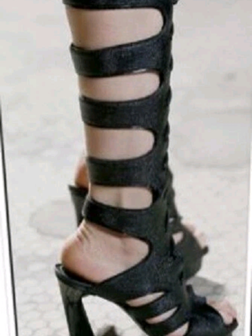 Proenza Schouler Black Gladiator Knee-High Heel Sandals, Size 40